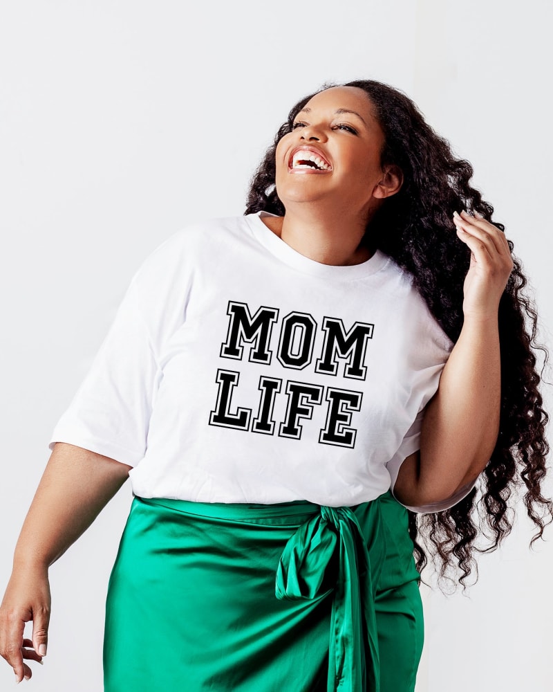 Front of a model wearing a size Large Mom Life in White by Simply Sage Market. | dia_product_style_image_id:281692